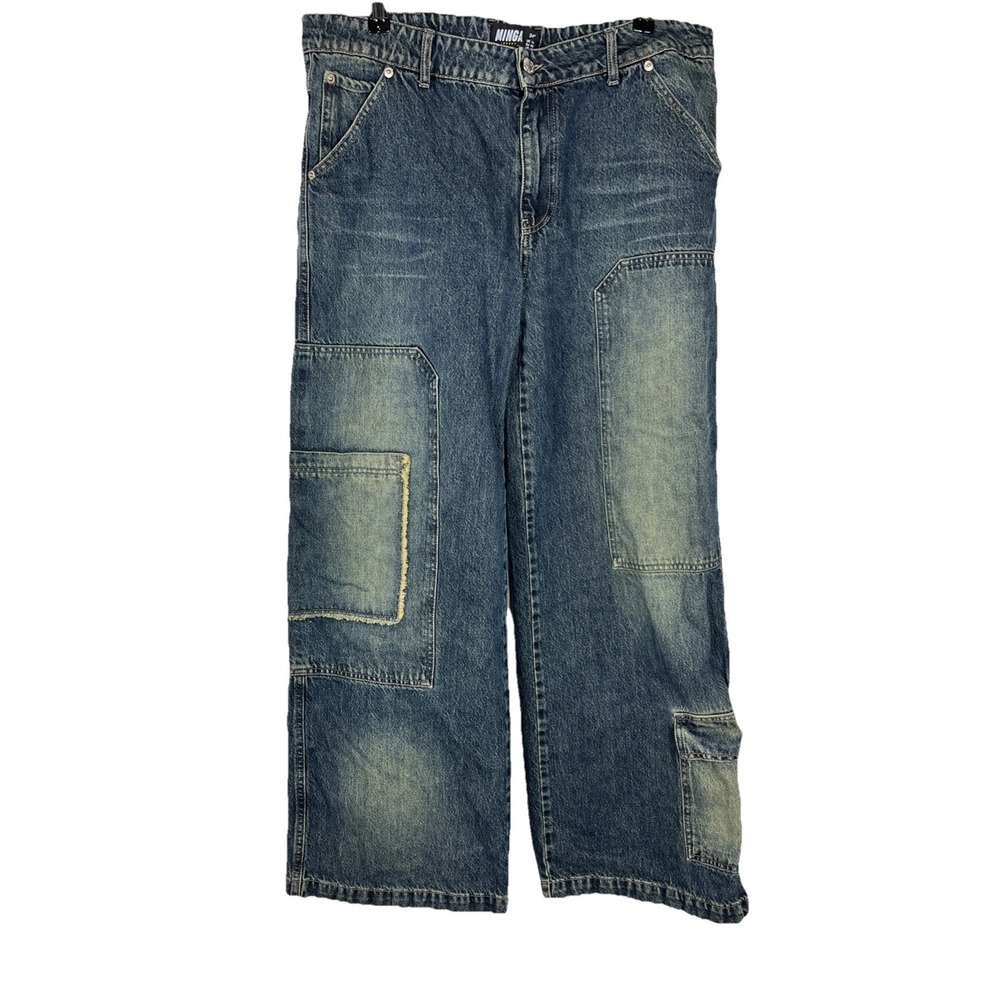 MINGA London Wide Leg Cargo Jeans‎ Y2K Grunge Baggy Unisex 34/30